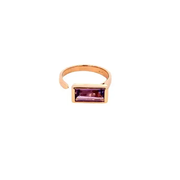 Ring amethyst set east-west open shank style 14kt rose gold