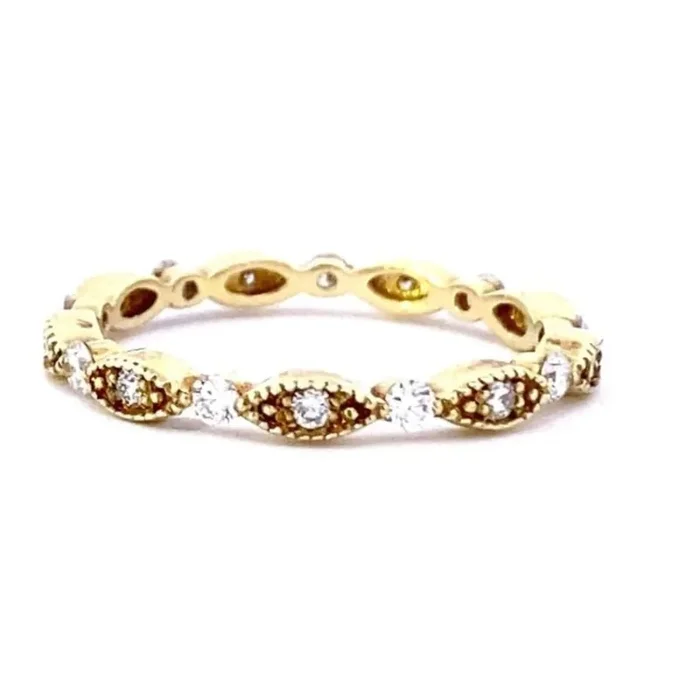 Ring Diamond Eternity Stackable Band Mill Grain Patterned