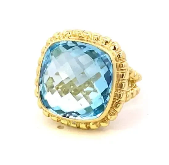 Ring Set With 1 Large Square Sky Blue Topaz in Fluted Bezel 14kt Yellow Gold – Raymond Mazza
