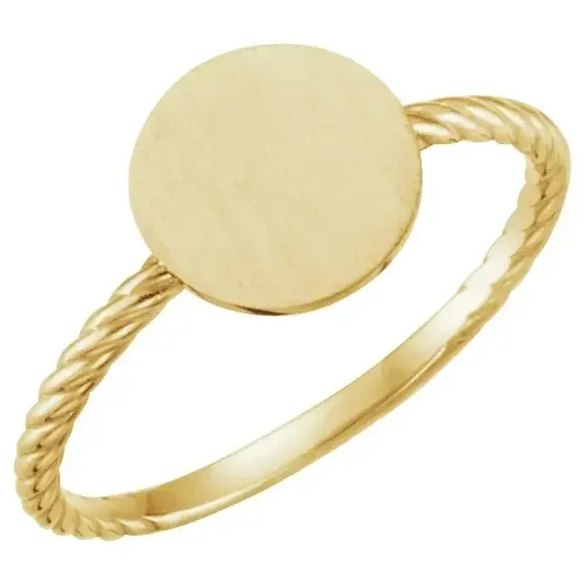 Ring signet round head braid shank 14kt yellow gold