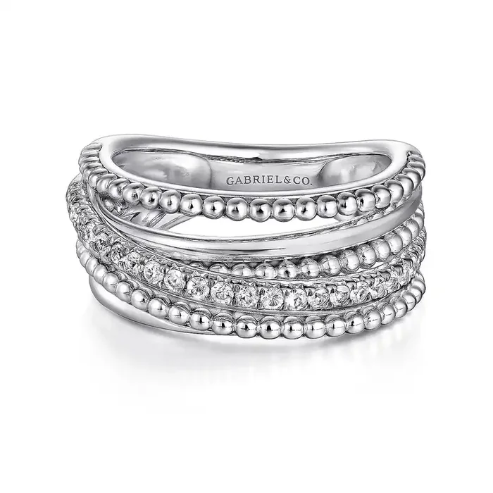 Ring White Gold Multi Overlapping Rows Diamond