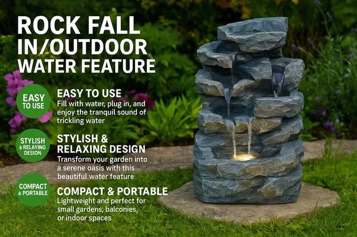Rock Fall Garden Ornament Water Feature – Outdoor Décor Fountain