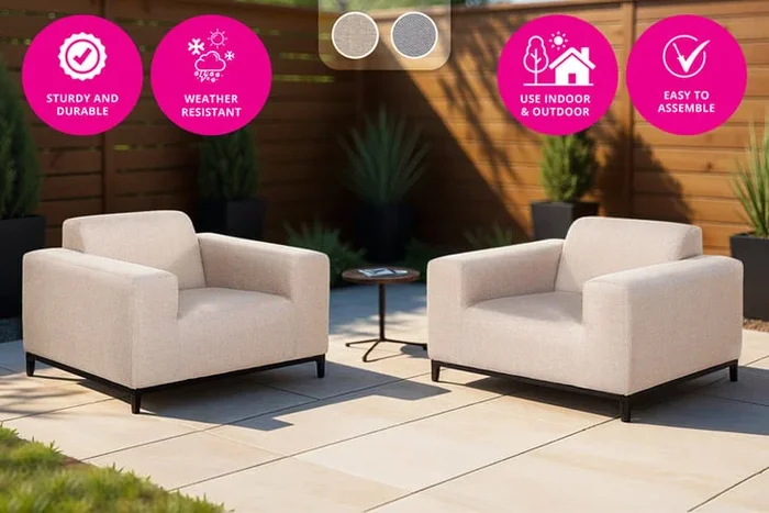 ROVIGO Modern Aluminium Outdoor Armchairs – Set of 2, Weather-Resistant