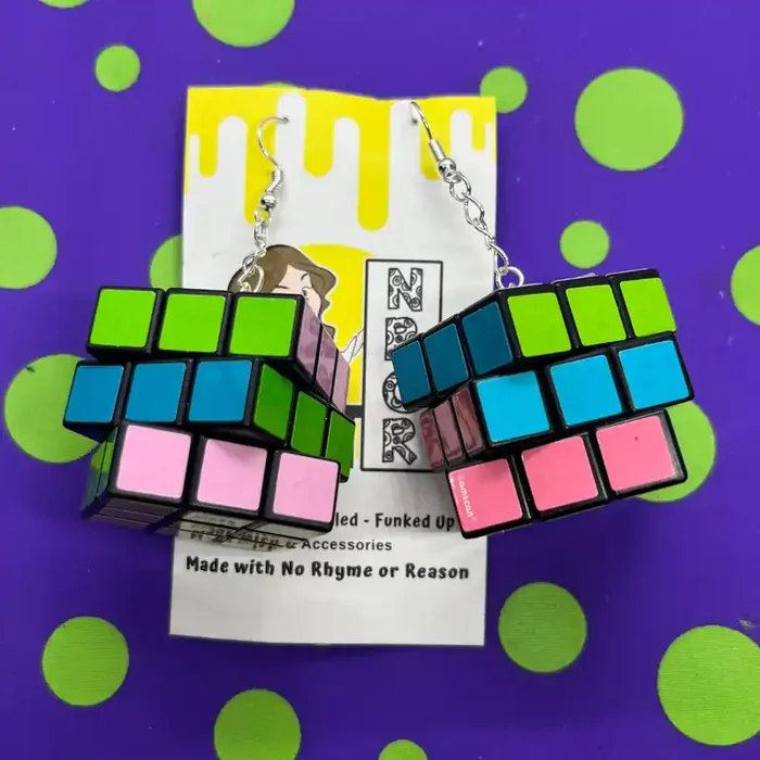 Rubik‘s Cube Dangle Earrings in Pastel Colors Playable Miniature Earrings
