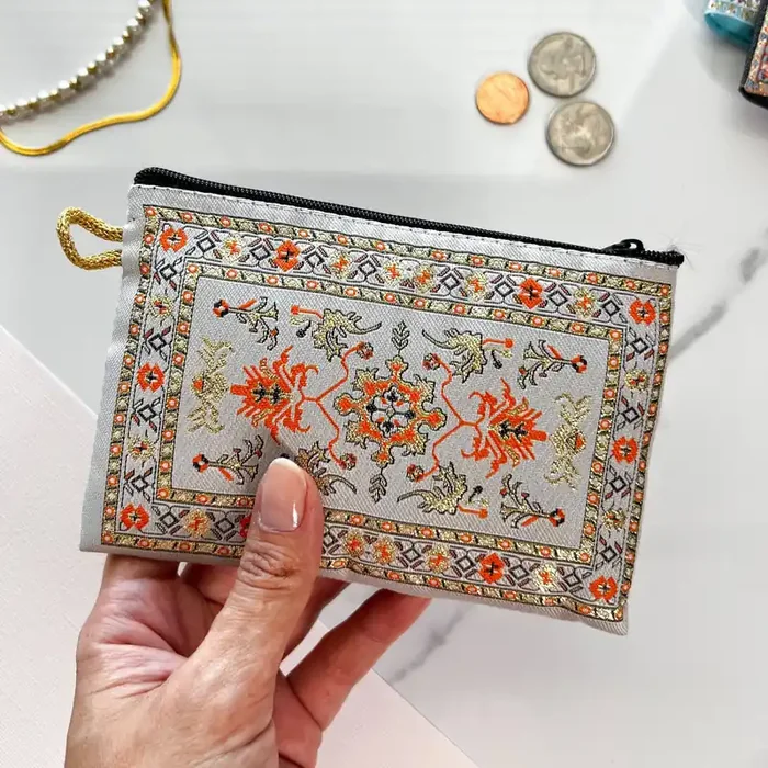 Rug Design Coin Purse Handmade Small Pouch Zipper Wallet Organizer Handmade in Turkey 4″ x 5″