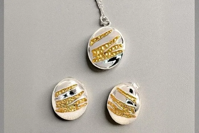 S925 Sterling Silver & 18K Gold-Plated Jewellery Set – Necklace & Earrings, Contemporary Two-Tone Design