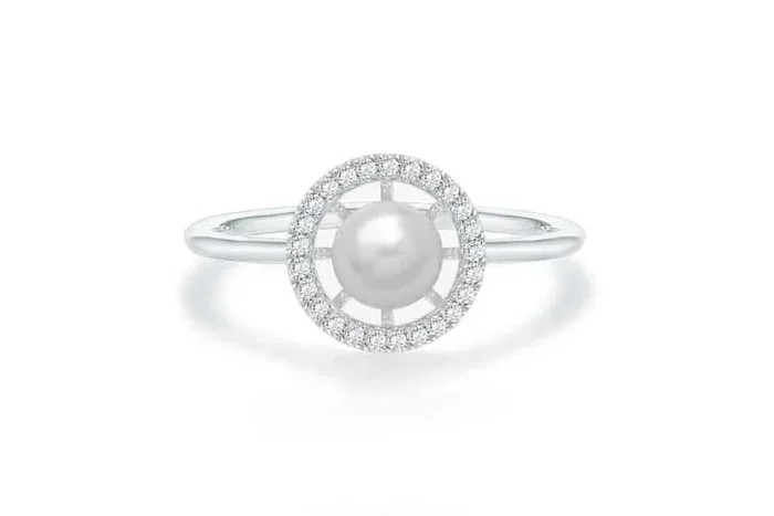 S925 Sterling Silver Fresh Water Pearl & C/Z Halo Open Ring
