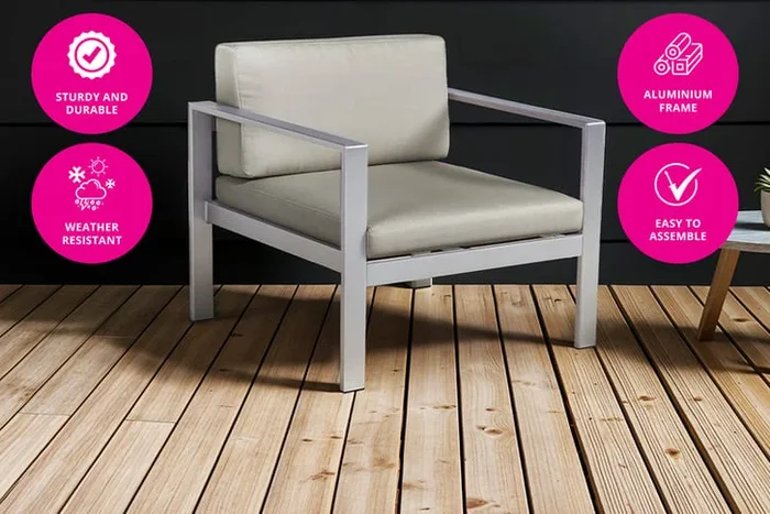 SALERNO Modern Aluminium Garden Armchair – Weather-Resistant, 1-Seater, Dark Grey