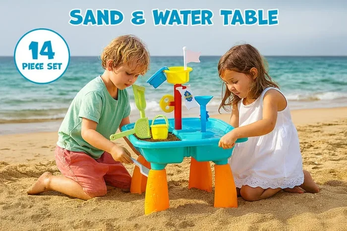 Sand Pit and Water Table Playset – Blue, 14 Accessories, Imaginative Play