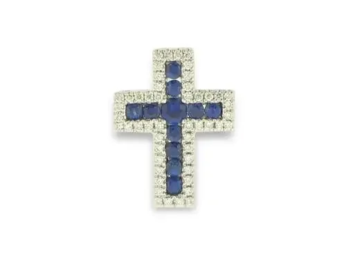 Sapphire and Diamond Cross Pendant Necklace Outlined 14kt White Gold – Nemati