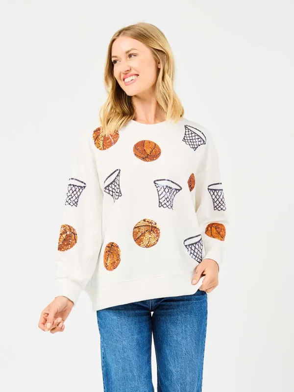 Sarah Sequin Basketballs Sweatshirt • White