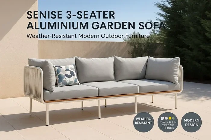 SENISE 3-Seater Aluminium Garden Sofa – Weather-Resistant Modern Outdoor Furniture