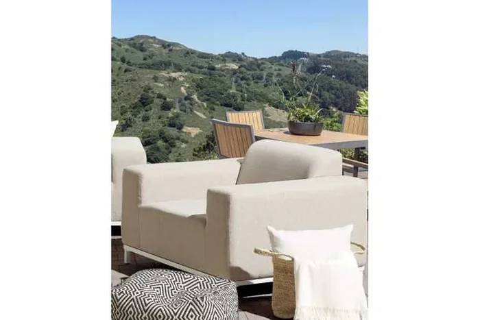 Set of 2 Modern Garden Armchairs – ROVIGO Fabric, Weather-Resistant, Indoor/Outdoor Seating