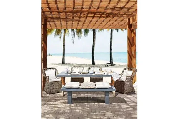 Set of 2 Natural Rattan Garden Armchairs with Cushions – Boho Indoor/Outdoor Seating