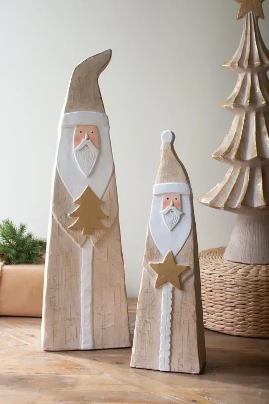 Set of 2 Painted Resin Santas