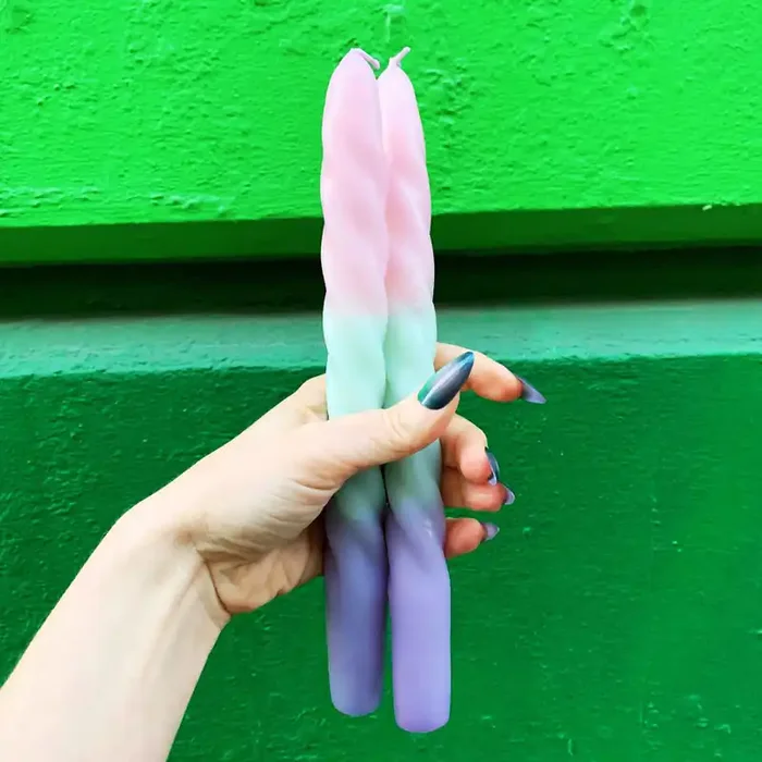 Set of 2 Pastel Taper Candle in Pink Mint Purple Aesthetic Spiral Ombre Unscented Dinner Candlesticks Gift for Her