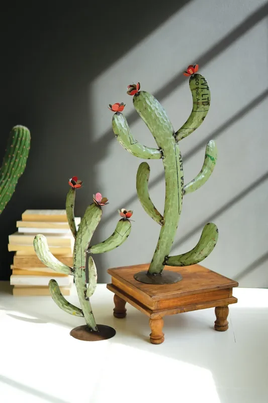 Set Of 2 Recycled Iron Cactus