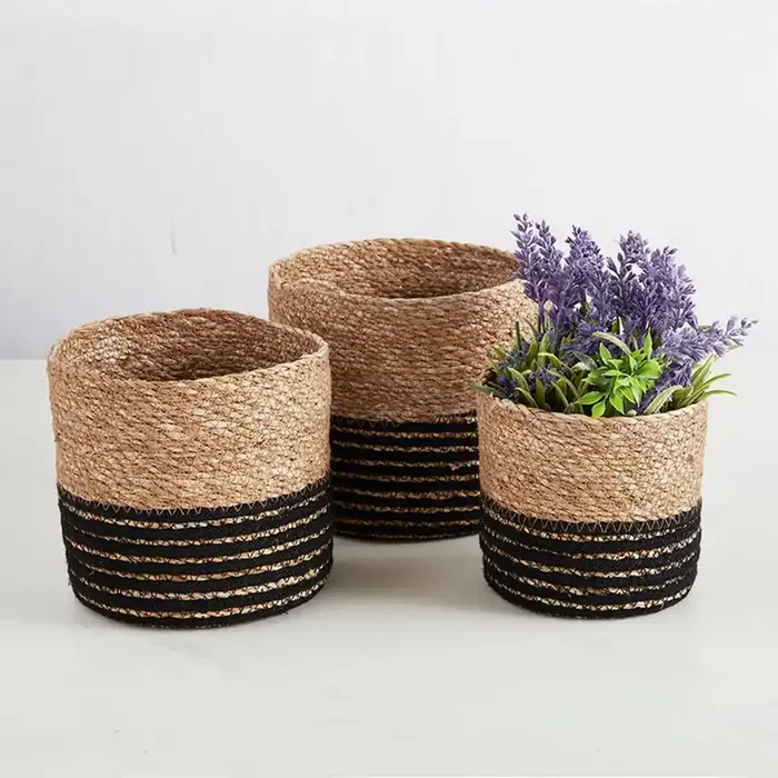 Set of 3 Mini Cylinder Basket Set Rustic Storage with Coastal Charm