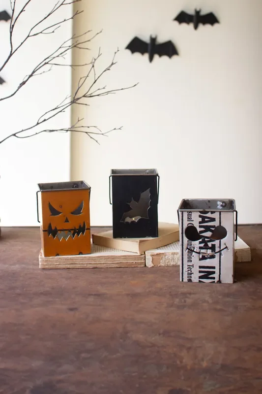 Set of 3 Recycled Metal Halloween Lanterns