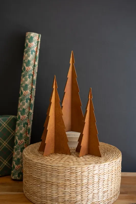 Set of 3 Rustic Metal Christmas Trees