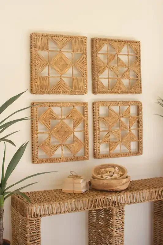 Set of 4 Seagrass and Iron Quilt Pattern Wall Art