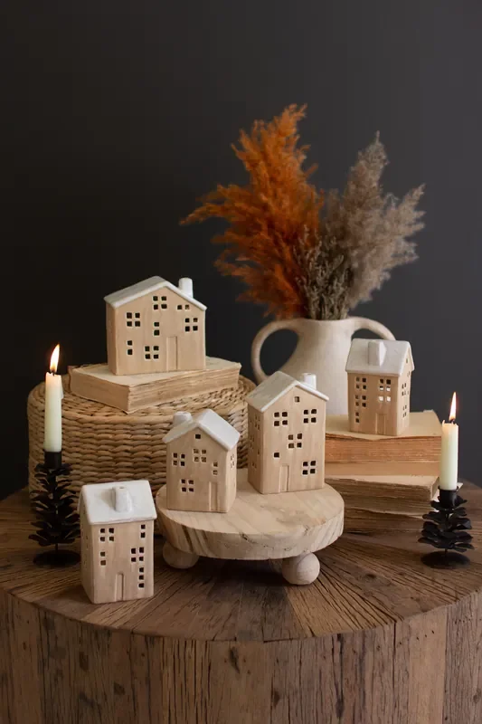 Set Of 5 Ceramic Houses
