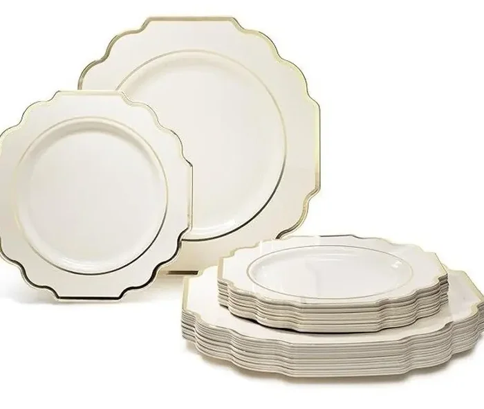 Set of 50 Ivory-Colored Baroque-Style Plates