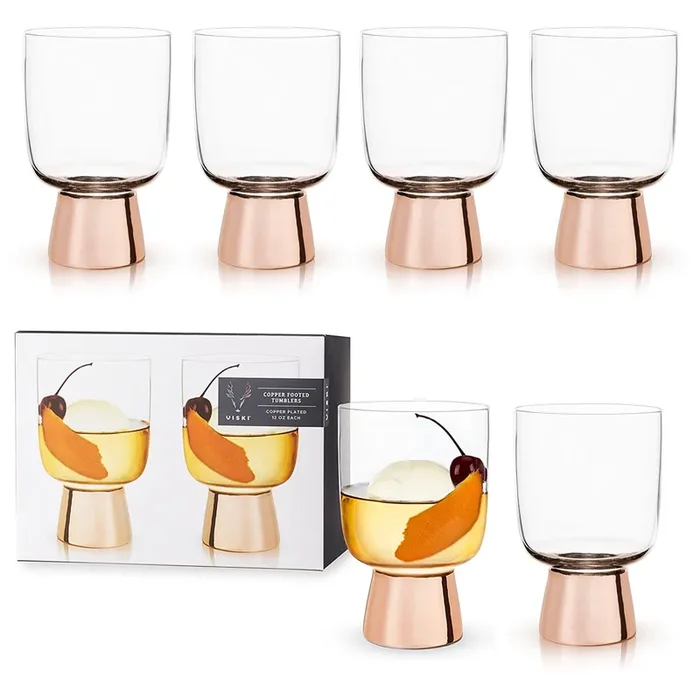 Set of 6 Raye Copper Footed Cocktail Tumblers in Gift Box