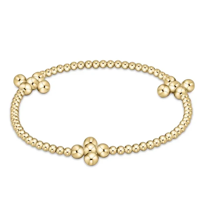 Signature Cross Gold Pattern 2.5mm Bracelet • Classic Beaded Signature Cross Gold • 4mm Bead Gold