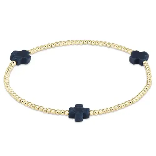 Signature Cross Gold Pattern 2mm Bead Bracelet Navy – enewton