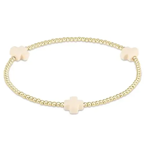 Signature Cross Gold Pattern 2mm Bead Bracelet Off White – enewton