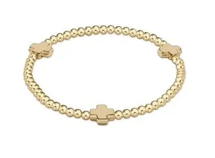 Signature Cross Gold Pattern 3mm Bead Bracelet – Gold – enewton