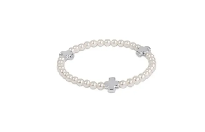 Signature Cross Pearl Pattern 4mm Bead Bracelet – Sterling – enewton