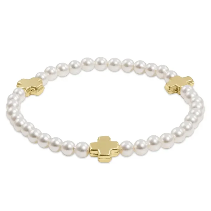 Signature Cross Pearl Pattern 4mm Bead Bracelet • Gold