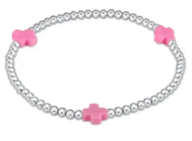 Signature Cross Sterling Pattern 3mm Bead Bracelet Bright Pink – enewton