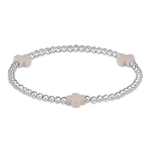 Signature Cross Sterling Pattern 3mm Bead Bracelet Off White – enewton