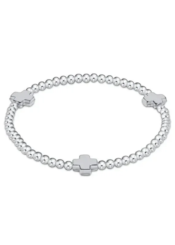 Signature Cross Sterling Pattern 3mm Bead Bracelet- Sterling