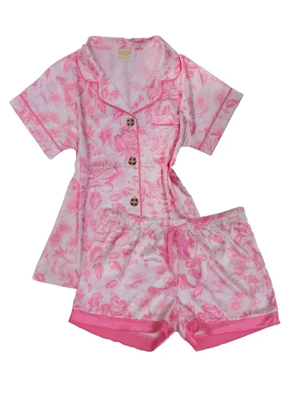 Silky Pajama Shorts Set • Pink Rose