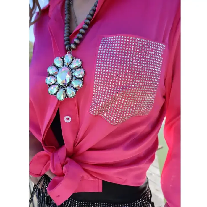 [Size 1X-3X] Dolly Duo Satin Button Up Blouse w/ Rhinestones Western Cowgirl Plus Size Shirt