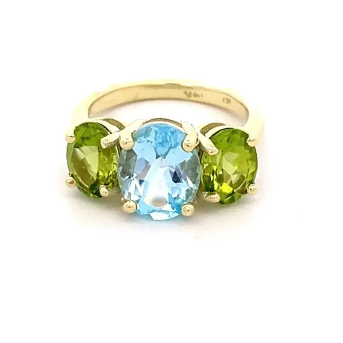 Sky Blue Topaz with Peridot 14kt Yellow Gold Ring – Mazza