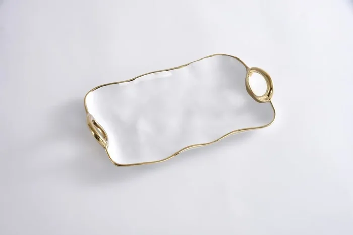 Small Platter with Golden Trim & Handles – Pampa Bay
