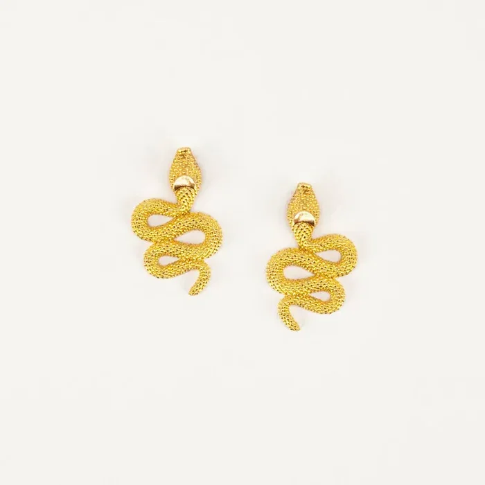 Snake Post Earrings in Gold Fair Trade Handmade in Guatemala