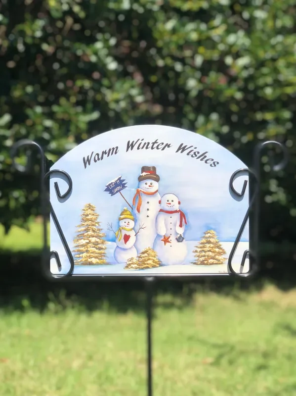Snuggles Snowmen Warm Winter Wishes Garden Sign