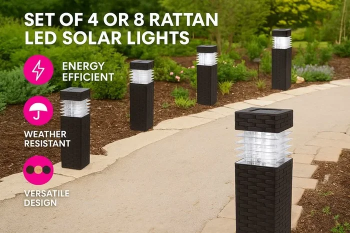 Solar LED Rattan Pathway Lights – Weatherproof Outdoor Garden Set