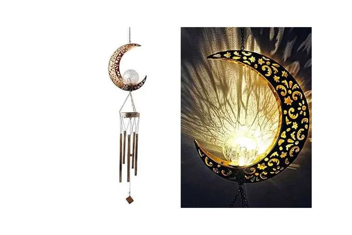 Solar Wind Chime Garden Ornament – Outdoor LED Patio Accessory with Moon & Star Design
