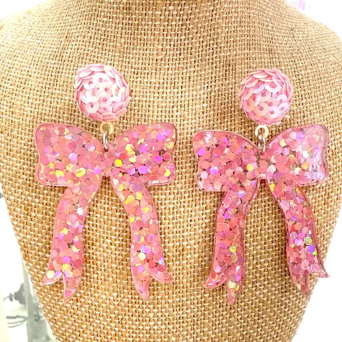 Sparkle Sequin Pink Bow • Acrylic