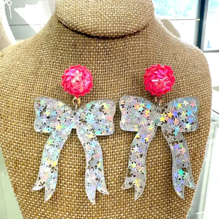 Sparkle Star Silver Bow • Acrylic