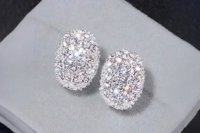 Sparkling Silver-Plated Oval Crystal Earrings