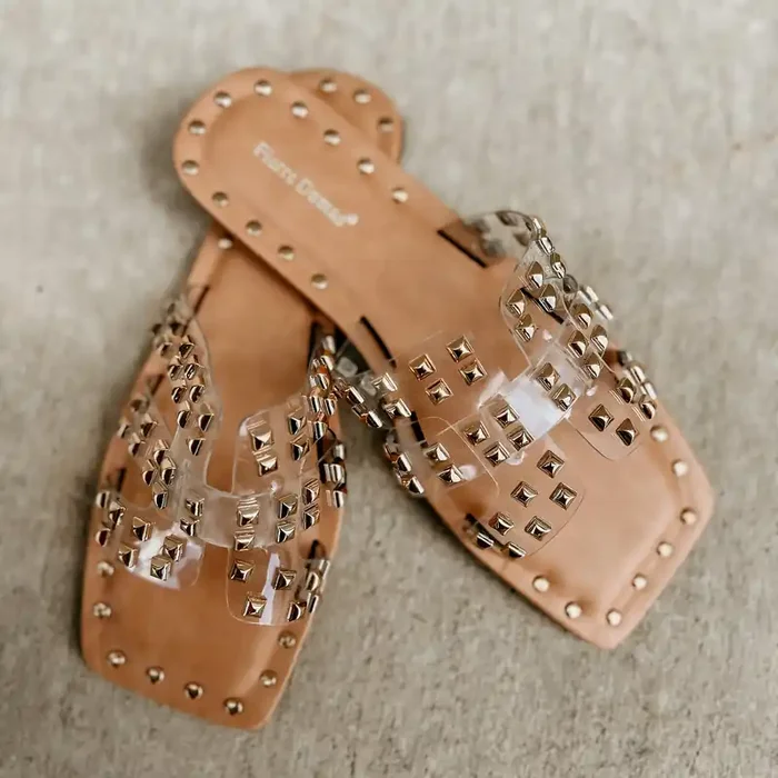 Spike 1 Studded Square Sandal • Lucite