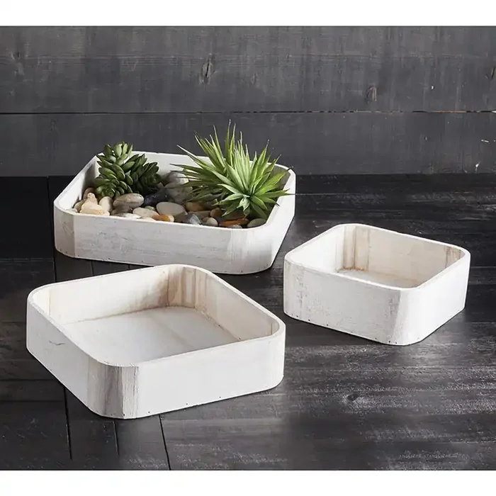 Square Wooden Tray Set Set of 3 Decorative Serving Tray